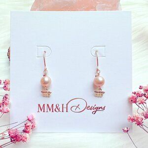 New Light Purple Freshwater Pearl Earrings with Butterfly Charm | Handmade in BC